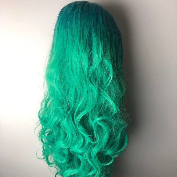 ? 24” GREEN OMBRE BODY WAVY LACE FRONT WIG? *NEW main image 4